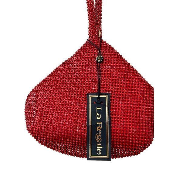 La Regale Clutch Bag Evening Purse Triangle Full Rhinestones Red - Picture 3 of 9